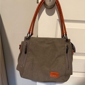 Elegant Gray Tote Bag with Tan Accents